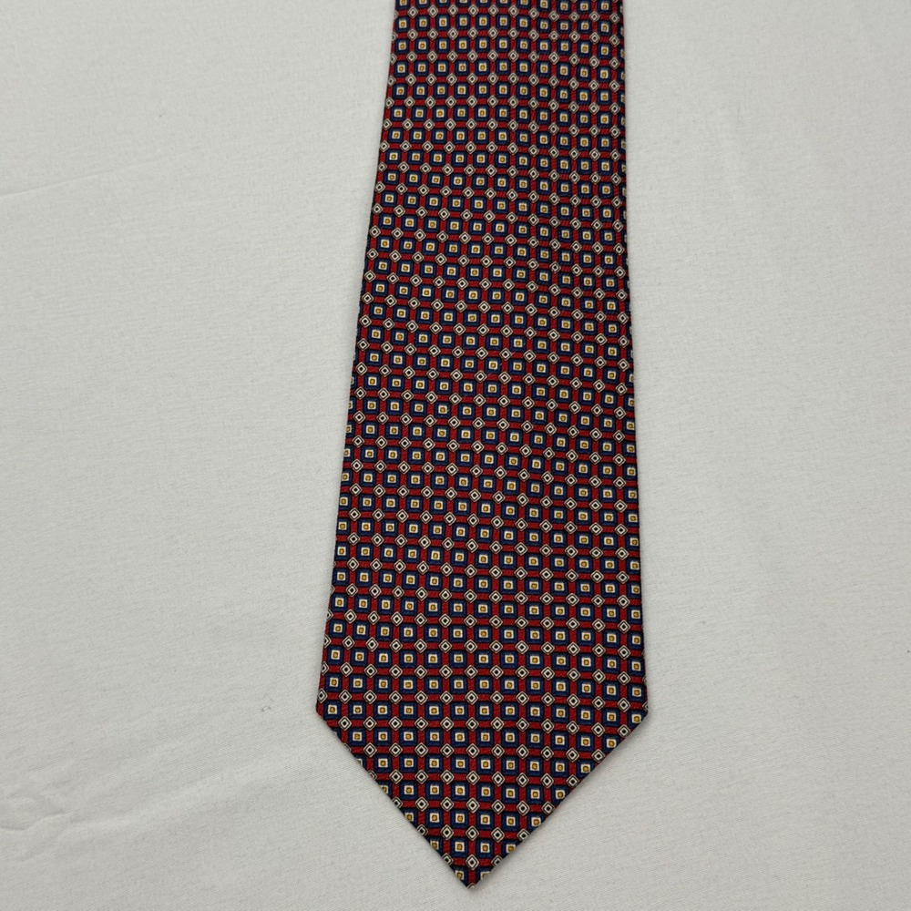 Lauren Ralph Lauren Necktie Mens 59" x 4" Red Geometric Silk Hand Finished Tie